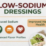 Colorful salad bowl with homemade low-sodium dressing, surrounded by fresh herbs, lemon, and olive oil