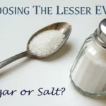 Two food labels side by side showing high sugar and high sodium