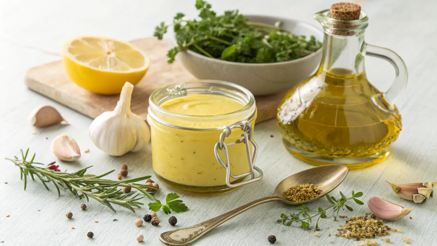 The Creamy & Totally Salt-Free Dijon Vinaigrette Recipe 3 create a clean bright image of a homemade dijon m