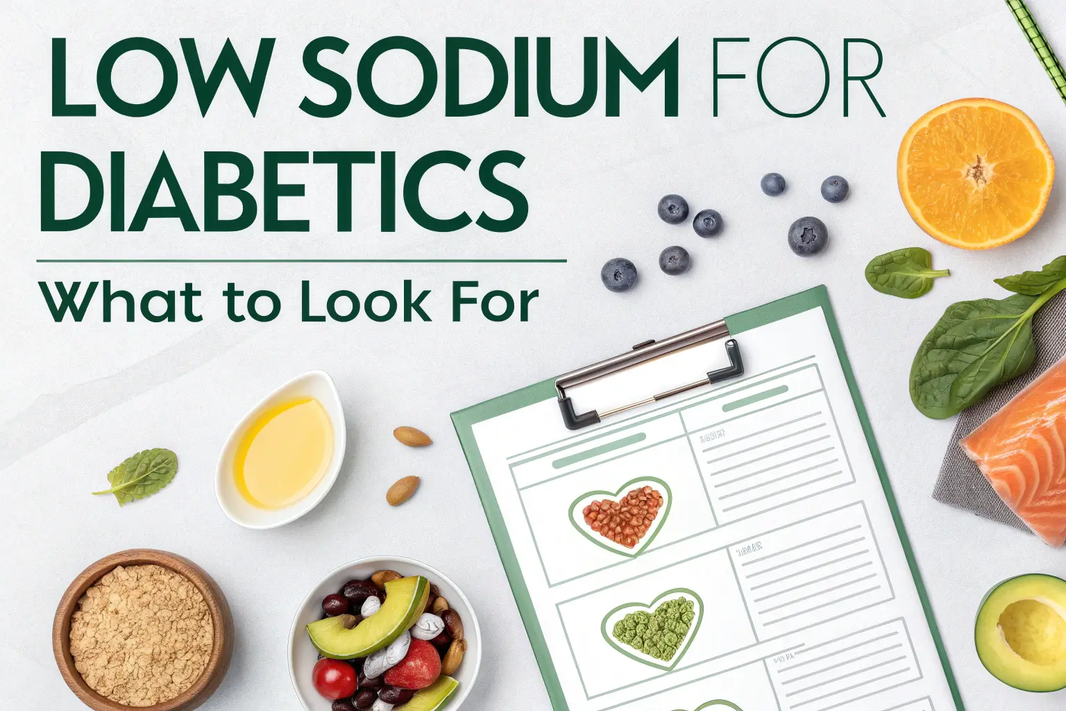 Home 7 Diabetic-friendly groceries including herbs, lemon, and olive oil