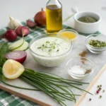 Low-Sodium Ranch Dressing Recipe (No Salt Added) | Healthy Homemade Ranch 3 Jar of creamy homemade low-sodium ranch dressing surrounded by fresh herbs